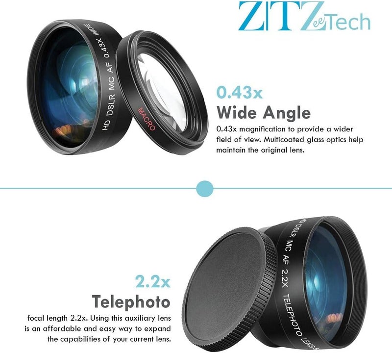 ZeeTech 49mm Accessory Bundle for Canon EOS: R50, R100, M5, M6 Mark II, M6, R10, R7 + Wide Angle + Telephoto Lens + 4 Pieces Close-Up Lens Filter Kit + More (19pc Bundle) - Image 2